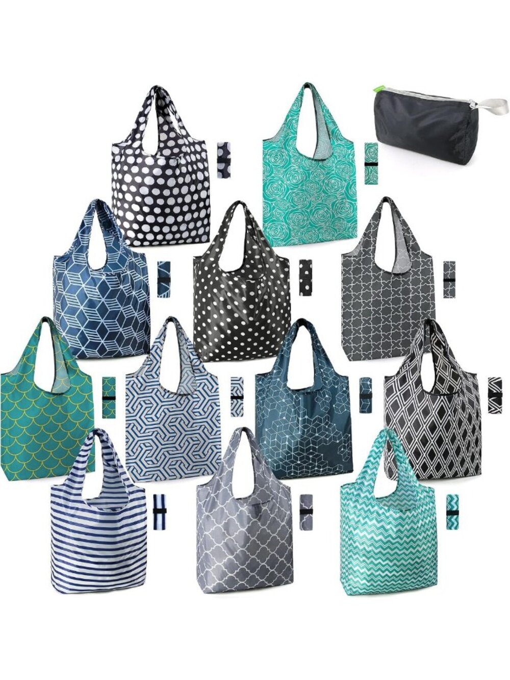 12 Pack XL Reusable Grocery Bags - Lightweight, Washable, Foldable Tote Set